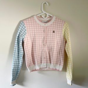 Teddy Fresh Women’s Gingham Knit Jacquard Cardigan S